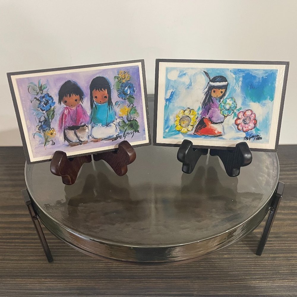 Ted De Grazia Art Work on Wooden Plaques, Set of 2